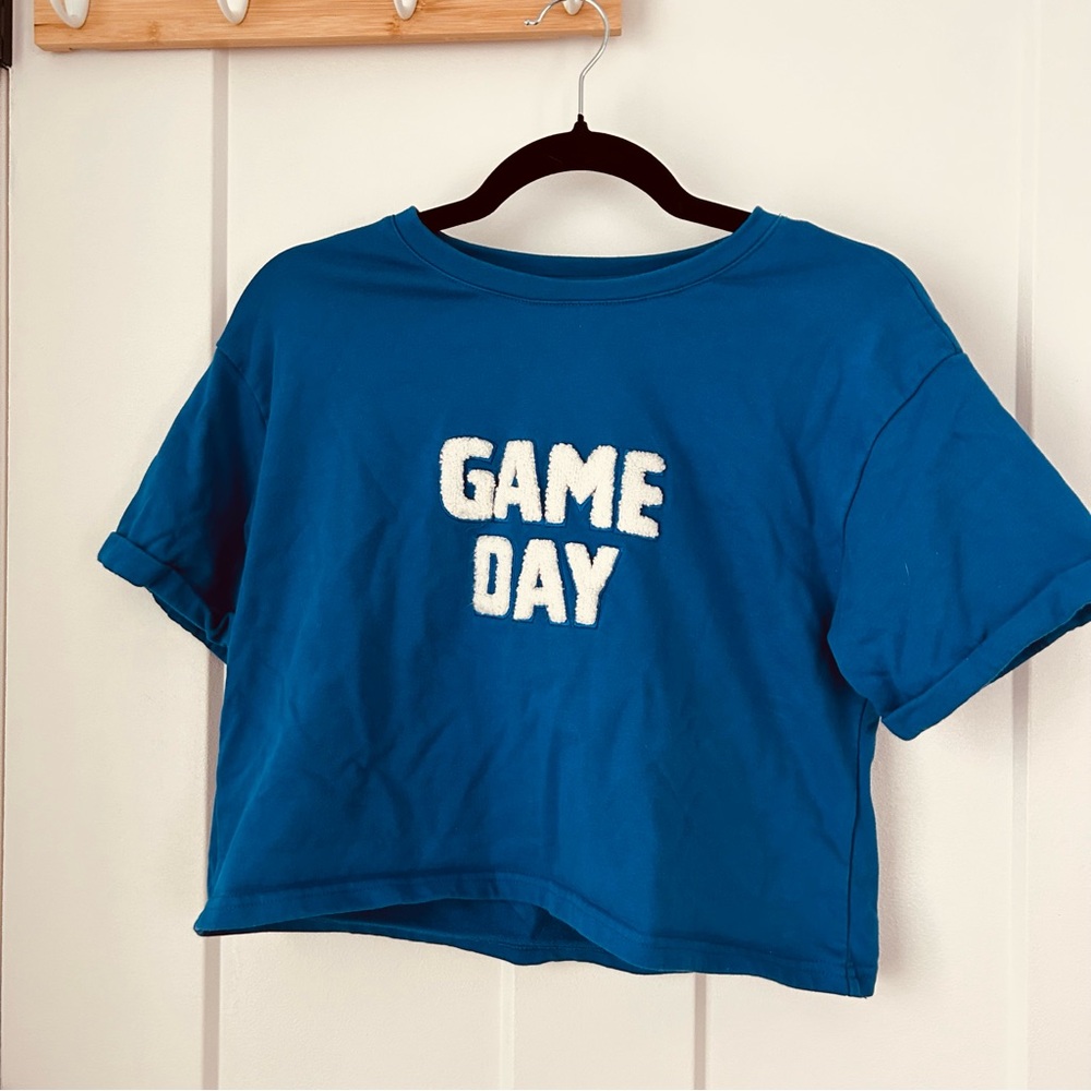 Le Lis Blue Tee with White 'GAME DAY' Chenille Lettering